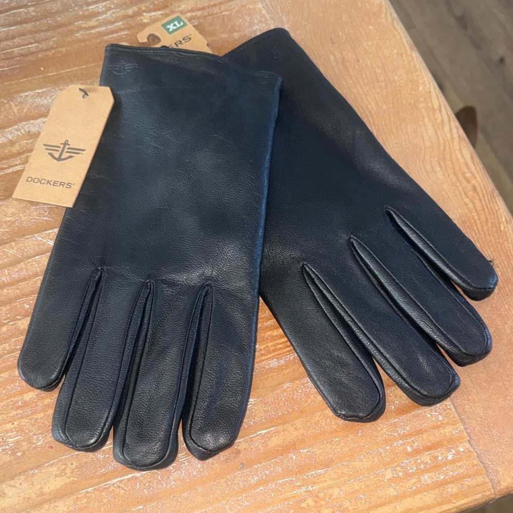 Dockers Men's Black Leather Gloves with Fleece liner Size XL